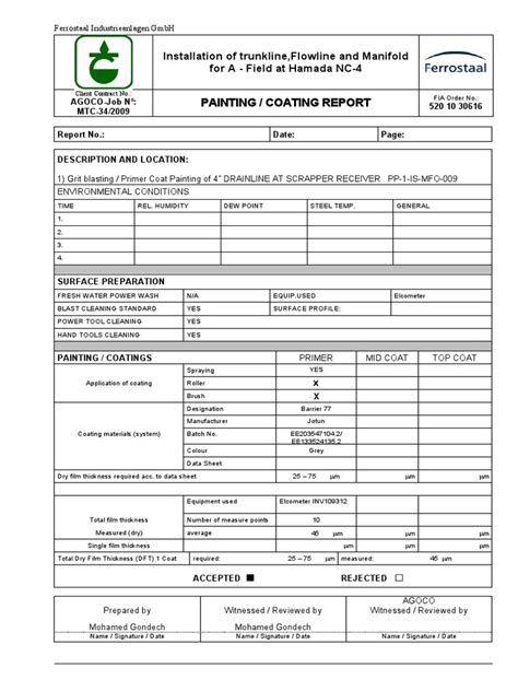 coating test report|coating report template.